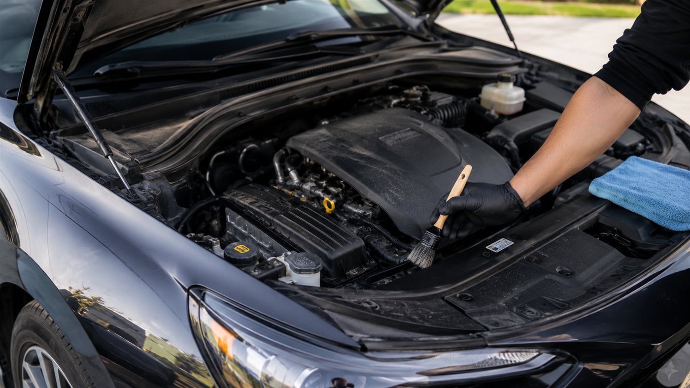 Engine bay being detailed